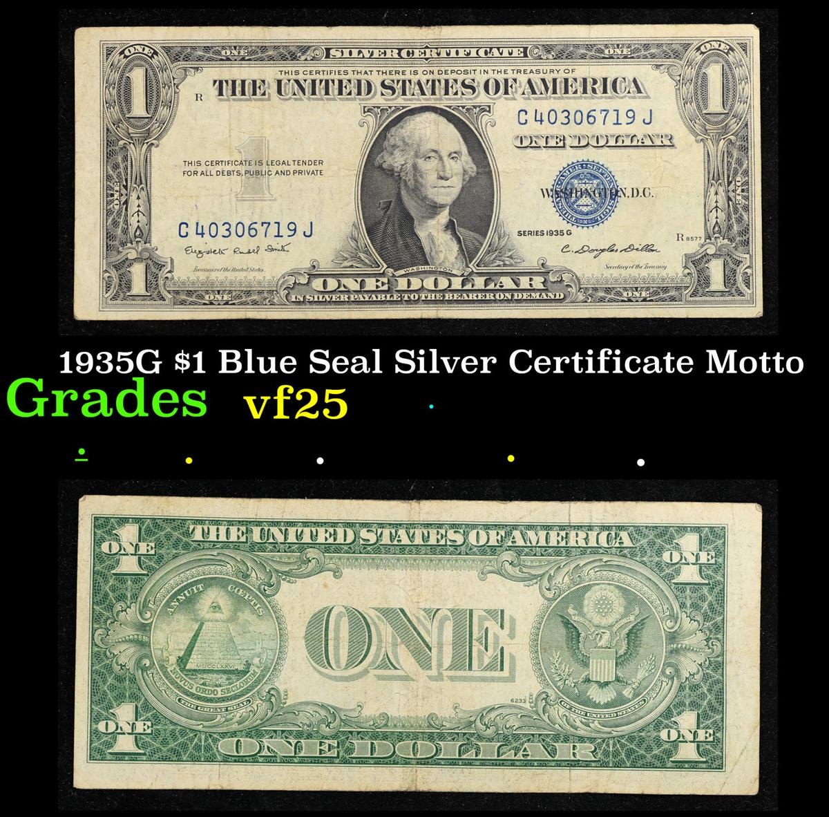 1935G $1 Blue Seal Silver Certificate Grades vf+ Motto