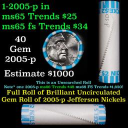 BU Shotgun Jefferson 5c roll, 2005-p Bison 40 pcs Bank $2 Nickel Wrapper