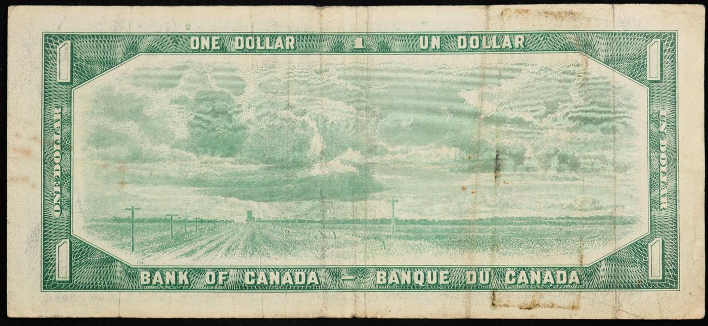 1961-1972 (1954 Issue) Canada 1 Dollar Banknote P# 75b, Sig. Beattie & Rasminsky Grades vf+