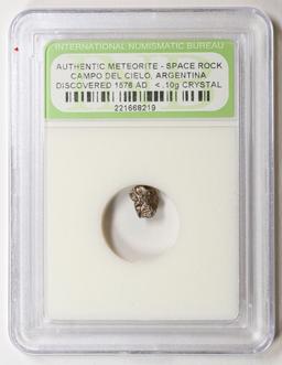 Authentic Meteorite Space Rock Campo Del Cielo Argentina, Discovered 1576 AD Graded By INB