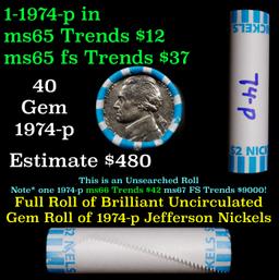 BU Shotgun Jefferson 5c roll, 1974-p 40 pcs Bank $2 Nickel Wrapper