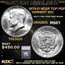 ***Auction Highlight*** 1974-d Kennedy Half Dollar Near TOP POP! 50c Graded ms67 BY SEGS (fc)