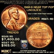 ***Auction Highlight*** 1968-s Lincoln Cent Near Top Pop! 1c Graded GEM++ RD BY USCG (fc)
