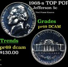 Proof 1968-s Jefferson Nickel TOP POP! 5c Graded pr69 DCAM By SEGS