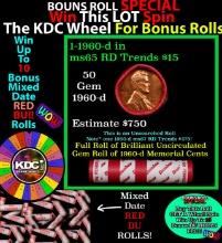 1-10 FREE BU RED Penny rolls with win of this 1960-d SOLID RED BU Lincoln 1c roll incredibly FUN whe