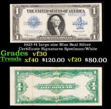 1923 $1 large size Blue Seal Silver Certificate Grades vf++ Signatures Speelman/White