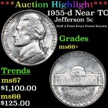 ***Auction Highlight*** 1955-d Jefferson Nickel Near TOP POP! 5c Graded ms66+ BY SEGS (fc)