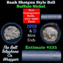 Buffalo Nickel Shotgun Roll in Old Bank Style 'Bell Telephone' Wrapper 1919 & d Mint Ends