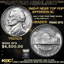 ***Auction Highlight*** 1960-p Jefferson Nickel Near Top Pop! 5c Graded GEM+ 5fs BY USCG (fc)