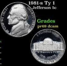 Proof 1981-s Ty 1 Jefferson Nickel 5c Grades GEM++ Proof Deep Cameo