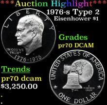 Proof ***Auction Highlight*** 1976-s Type 2 Eisenhower Dollar $1 Graded pr70 DCAM BY SEGS (fc)