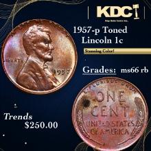 1957-p Lincoln Cent Toned 1c Grades GEM+ Unc RB