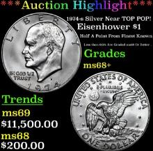 ***Auction Highlight*** 1974-s Silver Eisenhower Dollar Near TOP POP! $1 Graded ms68+ BY SEGS (fc)