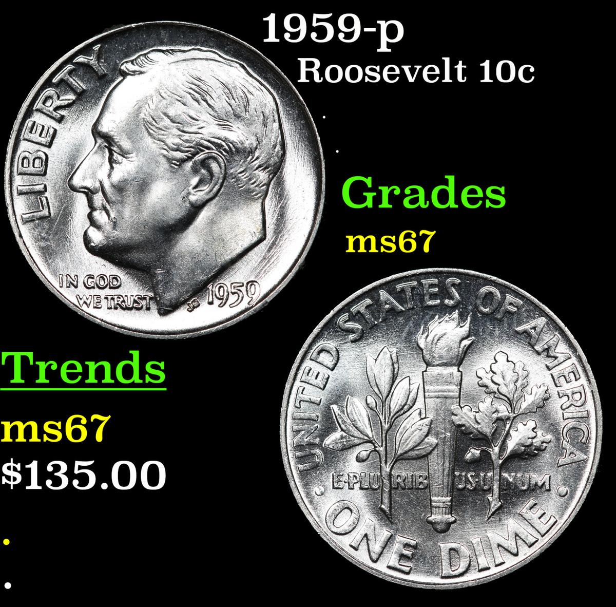 1959-p Roosevelt Dime 10c Grades GEM++ Unc