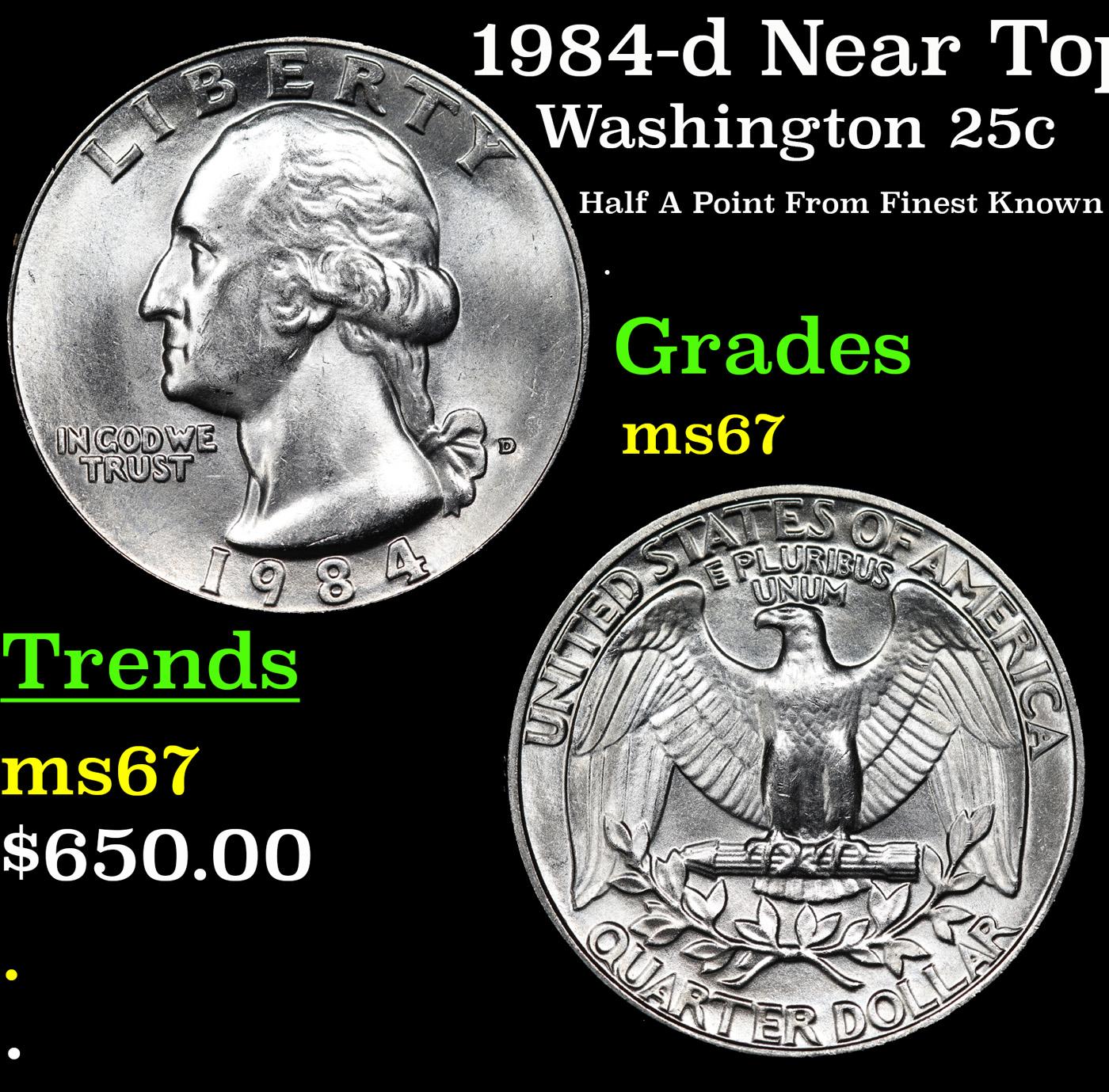 1984-d Washington Quarter Near Top Pop! 25c Graded ms67 BY SEGS