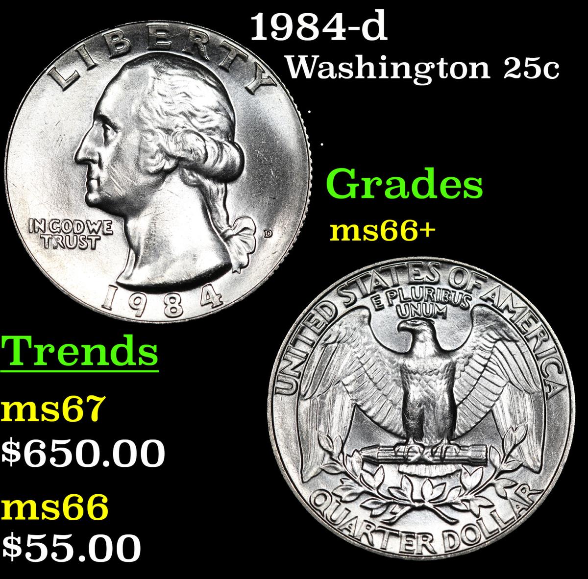 1984-d Washington Quarter 25c Graded ms66+ BY SEGS