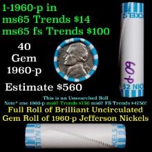 BU Shotgun Jefferson 5c roll, 1960-p 40 pcs Bank $2 Nickel Wrapper OBW