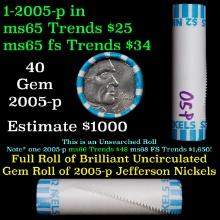 BU Shotgun Jefferson 5c roll, 2005-p Ocean 40 pcs Bank $2 Nickel Wrapper OBW