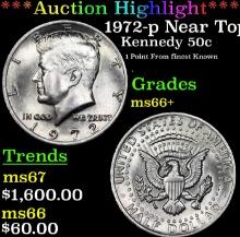 ***Auction Highlight*** 1972-p Kennedy Half Dollar Near Top Pop! 50c Graded ms66+ By SEGS
