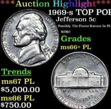 ***Auction Highlight*** 1969-s Jefferson Nickel TOP POP! 5c Graded ms66+ PL BY SEGS (fc)