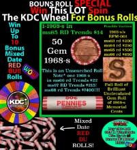 1-10 FREE BU RED Penny rolls with win of this 1968-s SOLID RED BU Lincoln 1c roll incredibly FUN whe