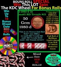 1-10 FREE BU RED Penny rolls with win of this 1980-d SOLID RED BU Lincoln 1c roll incredibly FUN whe