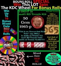 1-10 FREE BU RED Penny rolls with win of this 1965-p SOLID RED BU Lincoln 1c roll incredibly FUN whe