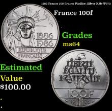 1986 France 100 Francs Piedfort Silver KM#?P972 Grades Choice Unc