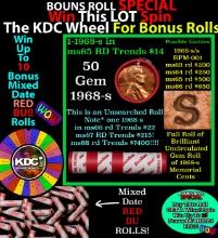 1-10 FREE BU RED Penny rolls with win of this 1968-s SOLID RED BU Lincoln 1c roll incredibly FUN whe