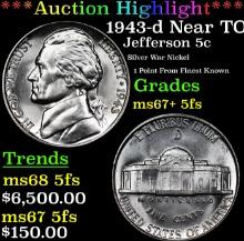 ***Auction Highlight*** 1943-d Jefferson Nickel Near TOP POP! 5c Graded GEM++ 5fs BY USCG (fc)