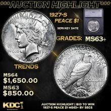 ***Auction Highlight*** 1927-s Peace Dollar 1 Graded ms63+ By SEGS (fc)