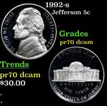 Proof 1992-s Jefferson Nickel 5c Grades GEM++ Proof Deep Cameo