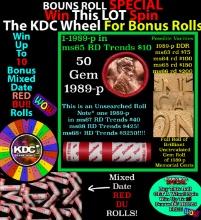 1-10 FREE BU RED Penny rolls with win of this 1989-p SOLID RED BU Lincoln 1c roll incredibly FUN whe