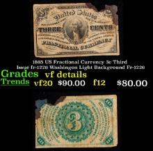 1865 US Fractional Currency 3c Third Issue fr-1226 Washingon Light Background Fr-1226 Grades vf deta