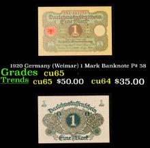 1920 Germany (Weimar) 1 Mark Banknote P# 58 Grades Gem CU