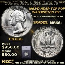 ***Auction Highlight*** 1983-d Washington Quarter Near Top Pop! 25c Graded ms66+ By SEGS (fc)