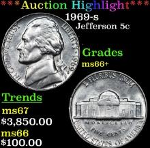 ***Auction Highlight*** 1969-s Jefferson Nickel 5c Graded ms66+ BY SEGS (fc)