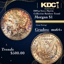 1889-p Morgan Dollar Steve Martin Collection Rainbow Toned $1 Grades Choice+ Unc