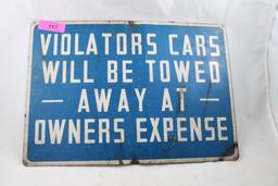 Violators Cars Tow Away Steel Sign 20"x14"