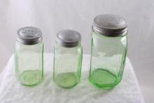 3 Vaseline Uranium Glass Jar/Shakers