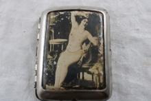 Antique Nude Lady Cigarette Case Silvertone