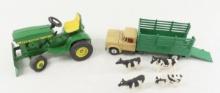 Toy John Deere garden tractor & cattle truck