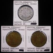 Lot of 3 different Cafetal Guatimoc, Chiapas, Mexico trade tokens