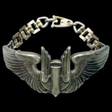 Original WWII-era sterling silver aerial gunner wing badge made into a bracelet