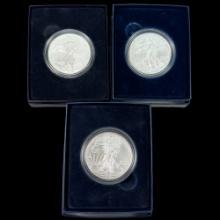 Lot of 3 burnished U.S. American Eagle silver dollars
