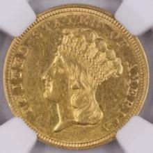 Certified 1854-O U.S. $3 princess gold coin