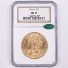 Certified 1904-S U.S. $20 Liberty head gold coin