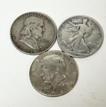 LOT OF 3 SILVER HALF DOLLARS BID ON 1 TIMES 3