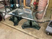 Metal Base + Coffee Table W/glass Top