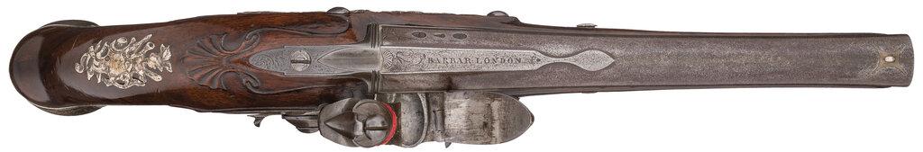 Revolutionary War Era Silver Mounted Flintlock Pistols by Barbar